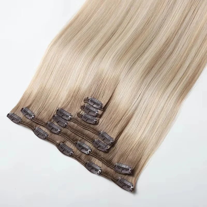 Double Drawn Clip In Hair Extensions Cuticle Aligned Remy Hair Invisible Seamless Tape Hair Extension