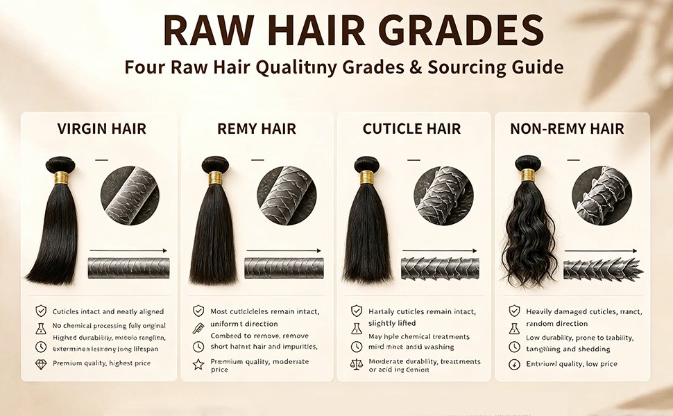 Raw Hair Material Grades Overview types of raw hair material grades chart