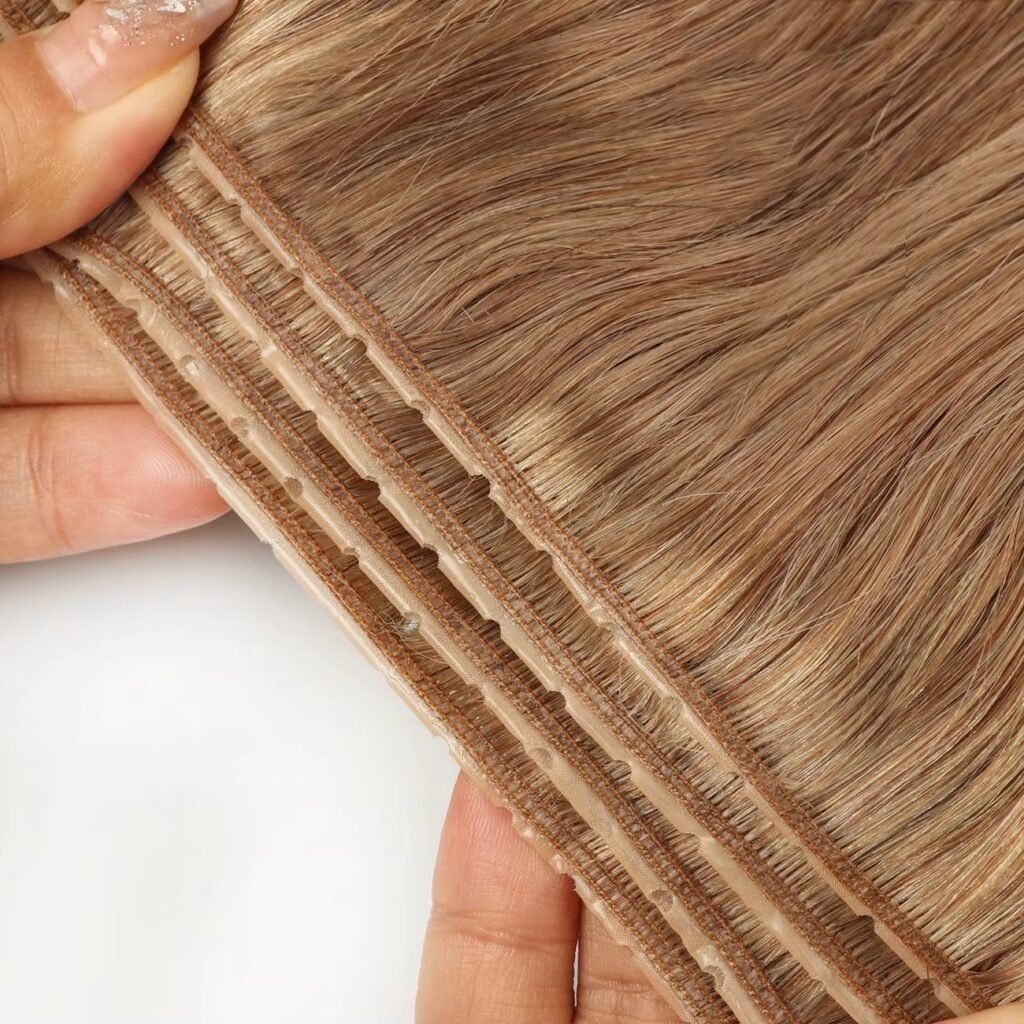100% Human Hair PU Hole Weft Hair Extension 80CM Width Butterfly Weft Hair Extension Factory