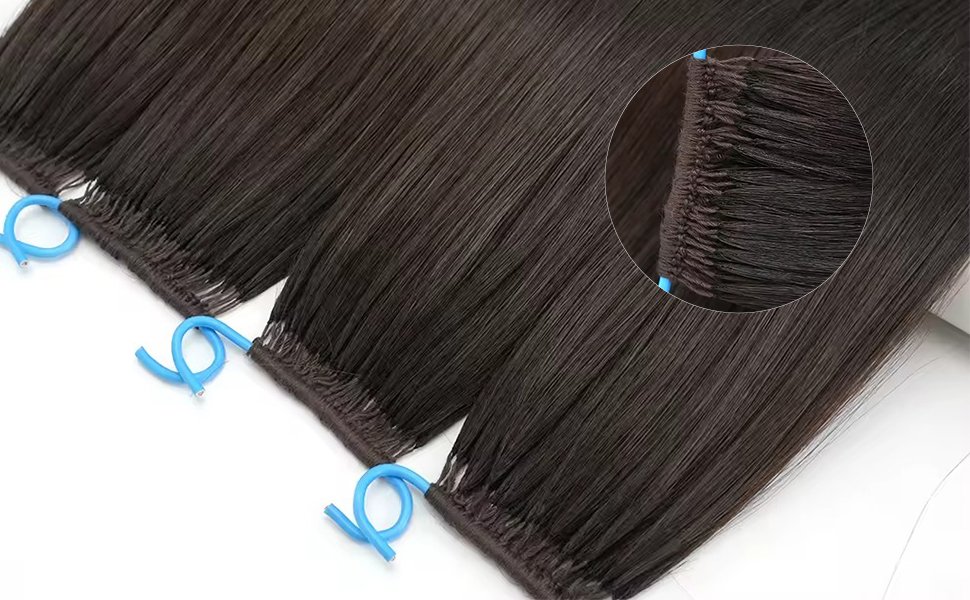 Hand Tied Feather Hair Extensions Weft Construction hand tied feather hair extensions weft detail close up